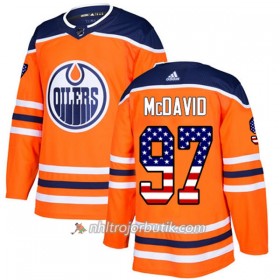 Män Ishockey Edmonton Oilers Tröja Connor McDavid 97 Adidas 2017-2018 Orange USA Flag Fashion Authentic